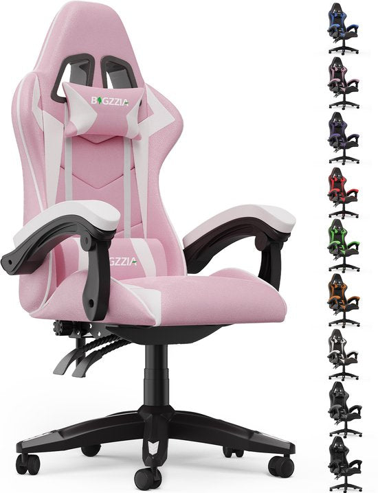Bigzzia Gamingstoel - Ergonomische bureaustoel van PU-leer - In hoogte verstelbaar - Met lendenkussen en hoofdsteun - Comfortabele gamestoel voor volwassenen - Meisjes en jongens