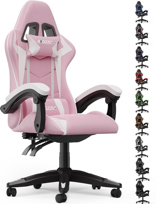 Bigzzia Gamingstoel - Ergonomische bureaustoel van PU-leer - In hoogte verstelbaar - Met lendenkussen en hoofdsteun - Comfortabele gamestoel voor volwassenen - Meisjes en jongens