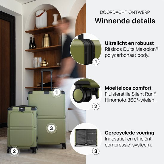 ONYX Hybrid Pro Check-in Koffer Medium 70 Liter - Gerecycled Polycarbonaat en Ritsloos Design - Reiskoffer met TSA slot en Spinner wielen - Olive Green