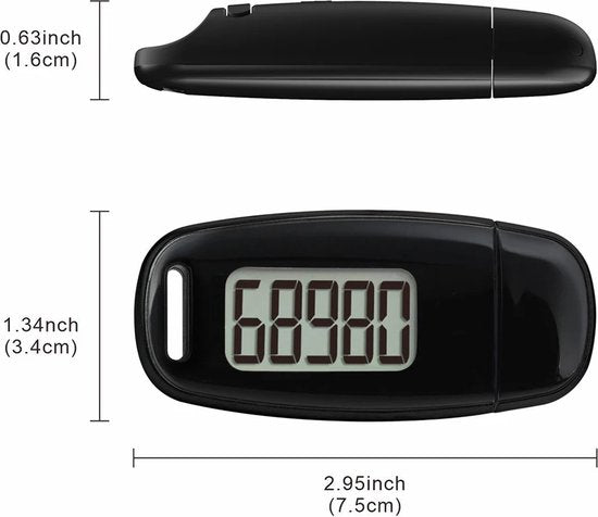 Garpex® Stappenteller met Clip en Draagkoord - USB Opladen - Activity Tracker - Pedometer - Groot Scherm - Broekzak - Zwart