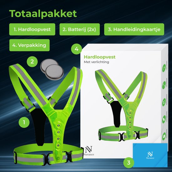 Nuvance Hardloopvest met Verlichting - Reflecterend Hardloopvest - 360 Graden Reflectie - Verstelbaar Running Vest - LED - Groen