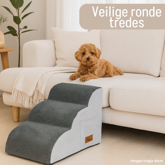 By Cee Cee Hondentrapje Voor Honden - Stevig - 3 Treden - 40x57x40cm - Grijs - Odi