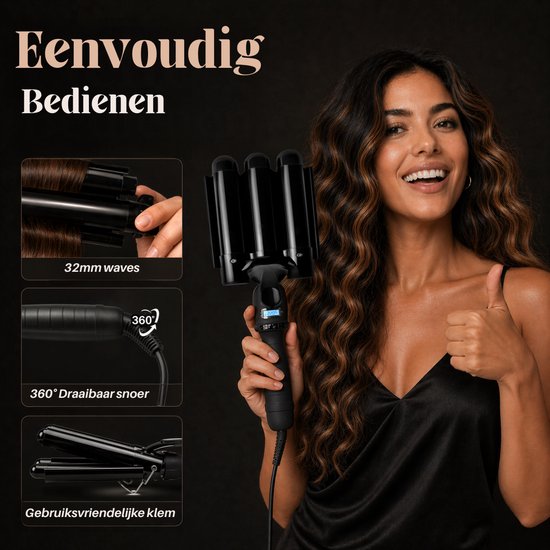 Vaive Wafeltang 32 mm - Beach Waves - Golvenkrultang - Krultang - Waver - Keramische Coating
