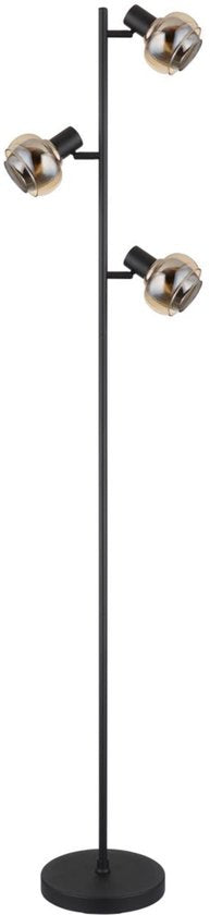 Vloerlamp TOKKI Glas 154.0cm Matt zwart | smoked E14 3-Lichts