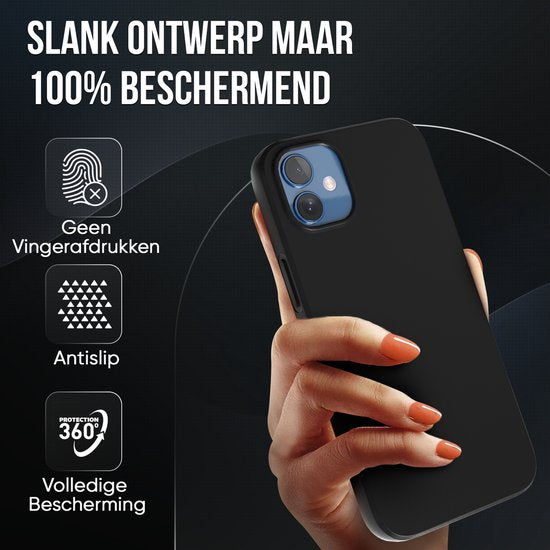 Telefoonhoesje Zwart - Geschikt voor Iphone 12 - Hoesje en Screenprotector - Beschermglas