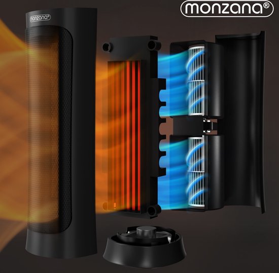 Monzana Keramische Ventilatorkachel - 2000W 4 Standen – Zwart