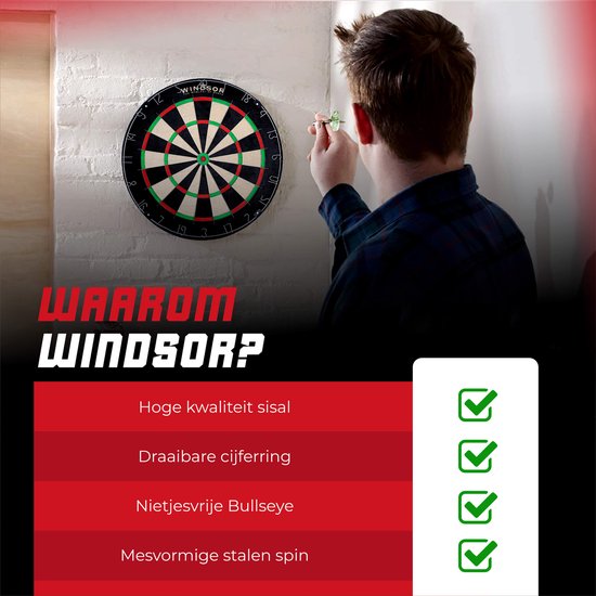 Windsor Dartbord met Dartpijlen - Accessoires - Blade Wire - A-Klasse Sisal - Dartboard