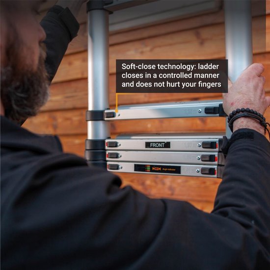 Batavia Telescopische ladder - 3,81 m - Geschikt voor binnen en buiten. licht, compact, aluminium constructie en veilig - Giraffe Air® Pro - Zwart met aluminium