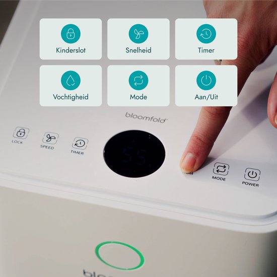 Bloomfold Luchtontvochtiger - 12L per Dag - Woonkamer, Slaapkamer, Kelder & Badkamer - Dehumidifier - Wit