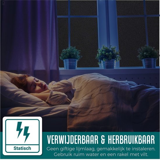 Homewell Verduisteringsdoek 70x300cm - Raamfolie Verduisterend - 100% Blackout - Anti Inkijk, Isolerend en Zonwerend - Herbruikbaar - Statisch – Zwart