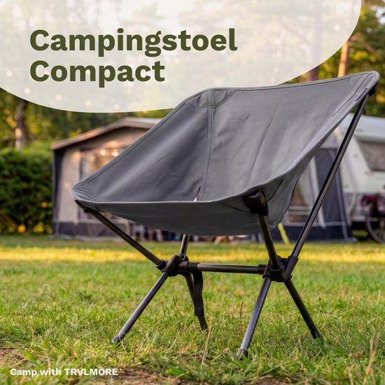 TRVLMORE Campingstoel - Opvouwbaar - 100KG Draagvermogen - Incl. Draagtas - Klapstoel - Visstoel - Kampeerstoel - Vouwstoel - Grijs