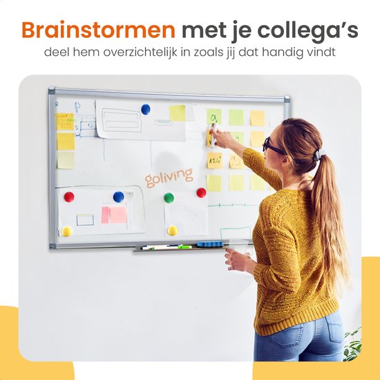 Goliving Whiteboard met Stiften - 60 x 90 cm - Magnetisch bord - Weekplanner - Schoolbord - Emaille Magneetbord