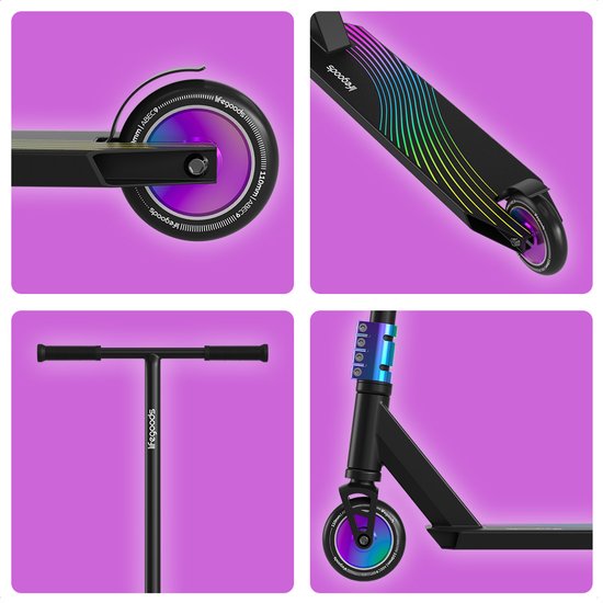 LifeGoods Stuntstep Pro X - T-Stang - HIC - Step voor Kinderen - Jongens/Meisjes - 110mm - 100KG - Regenboog