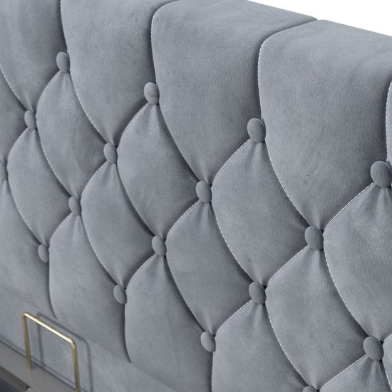 Juskys - Gestoffeerd Bed Nizza - 140 x 200 cm - Grijs & Fluweel - Met LED Verlichting & Bedlade - Modern Design - Inclusief Lattenbodem