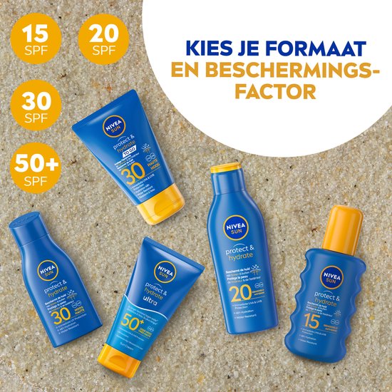 NIVEA SUN Protect & Hydrate Zonnebrand Spray - SPF 50 - Zonnespray - Beschermt en hydrateert - Zonbescherming - Koraalvriendelijk - Met Vitamine E - 200 ml