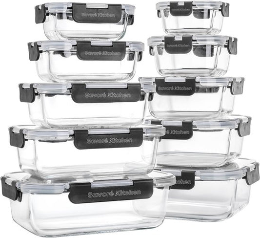 Savoré Kitchen Vershoudbakjes Set - Meal Prep Bakjes - Diepvriesbakjes Glas - Luchtdicht - 10 Stuks