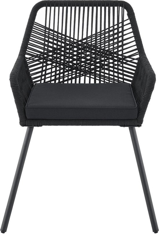 Juskys – Kastos Tuinstoelen – Set Van 2 – 61 x 57 x 86 cm – Inclusief Zitkussens En Belastbaar Tot 150 kg – Voor Balkon En Terras – Zwart Polypropyleen En Staal