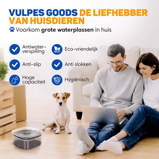 Vulpes Goods® Drinkbak Hond - Waterbak voor Honden - Anti Knoei - Vermindert slobberen - Transparant - Onderweg - 2L - Zwart