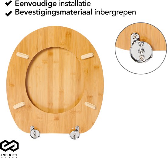Infinity Goods Bamboe WC Bril Emmy - Toiletbril Met Deksel - RVS Scharnieren - Inclusief Bevestigingsmateriaal