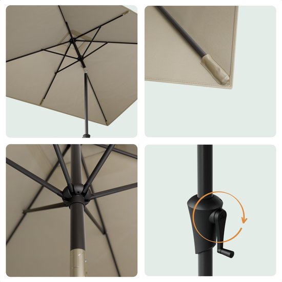 LifeGoods Parasol - Tuin - 268x178cm - 30° Kantelbaar - Waterdicht - UPF50+ - Taupe