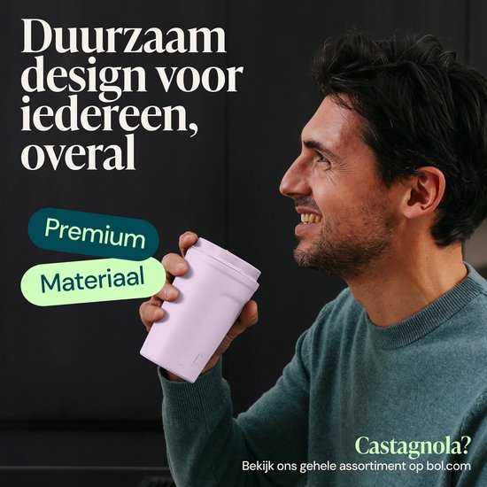 Castagnola Thermosbeker - Koffiebeker To Go - Reismok voor Koffie en Thee - Theemok - 380 ML - RVS - Paars