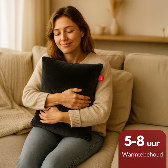 Coozie Oplaadbaar Warmtekussen – Draadloos & Bedraad – 45–65°C – Velvet – 45 x 45 cm – Zwart – Elektrisch Kussen – Incl. Powerbank – Tot 8 uur warmte