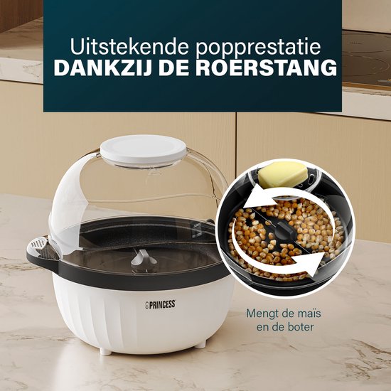 Princess 292980 Popcornmaker - Popcornmachine 450w - Transparant deksel - Serveerschaal - Rond - Knapperige en gezonde popcorn - met maatbeker - met smeltplaat voor boter - olie toevoegen mogelijk - Kinderfeestje