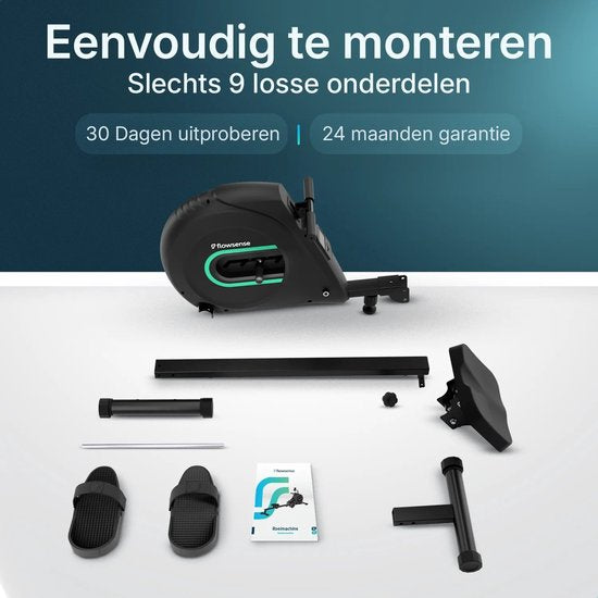 Flowsense Elvora Lite Roeimachine – Inklapbaar Roeiapparaat – Elastische Weerstand – LCD Display – Stil & Compact – Voor Gebruikers tot 200 cm / 115 kg – Thuis Fitness Roeitrainer