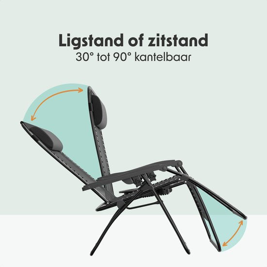 LifeGoods Ligstoelen - Opvouwbaar - Complete set - Met Bijzettafel - 30°-90° Verstelbaar - Tuinstoelen - Metaal - Zwart