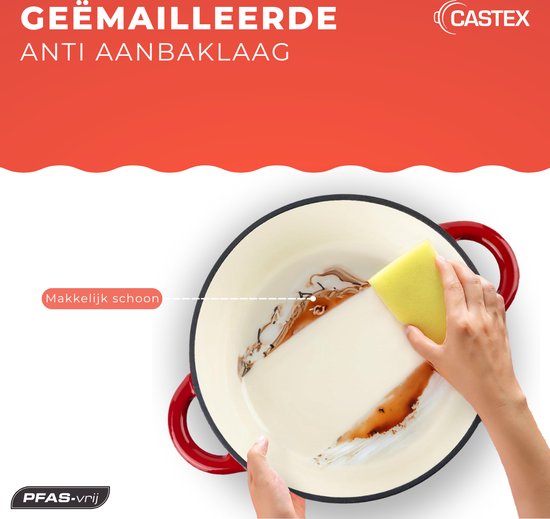Castex Elegance Royal Gietijzeren Braadpan met Deksel 28 cm - Inductie Pan - Braadpannen Gietijzer - Rood