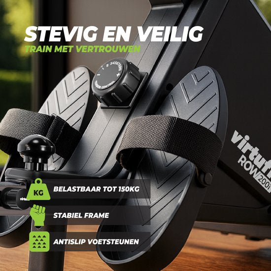 VirtuFit ROW200i Roeimachine - Inklapbaar - 10 weerstandniveaus - Geruisloos - Kinomap & FitShow - LCD Display met Tablethouder - Roeitrainer voor thuis - Roeiapparaat (ROW450)
