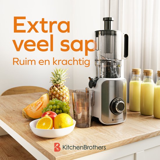 KitchenBrothers Slowjuicer - Verticaal - Juicer - Groenten en Fruitpers - 126 mm - 750 ml - Pearl White / Wit