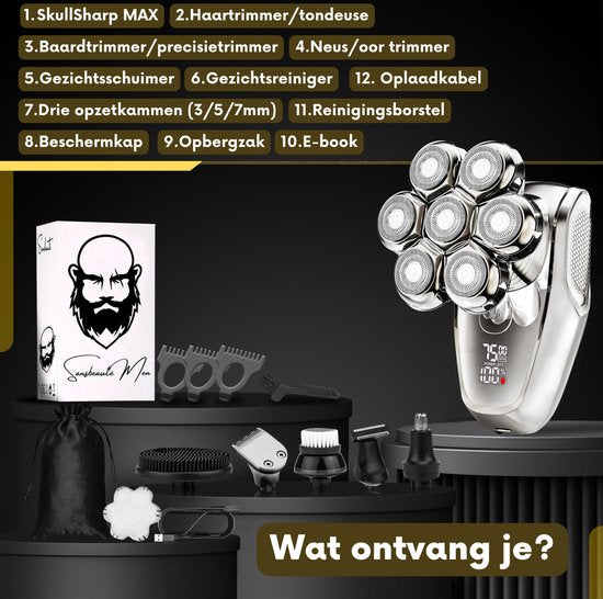Sansbeauté SkullSharp MAX 6-in-1 – Elektrisch Scheerapparaat voor Hoofd & Gezicht – Nat & Droog – Zwart