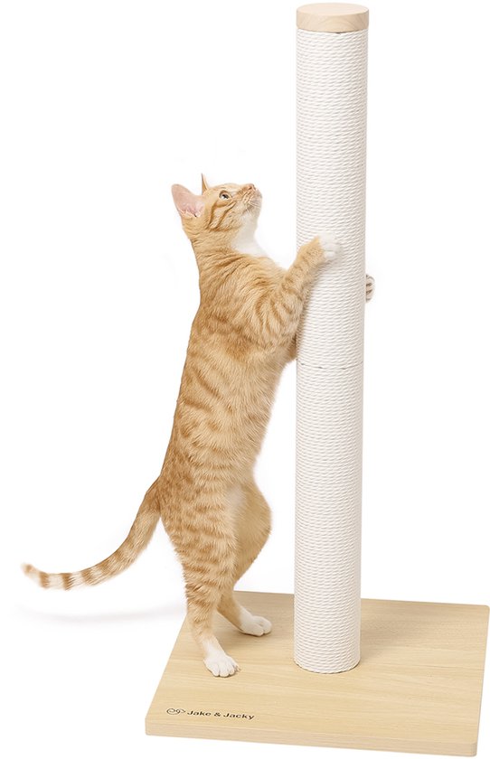 Jake en Jacky Krabpaal Hout - Houten Krabpaal voor Katten - met Papieren Touw - Krabmeubel - 80 cm