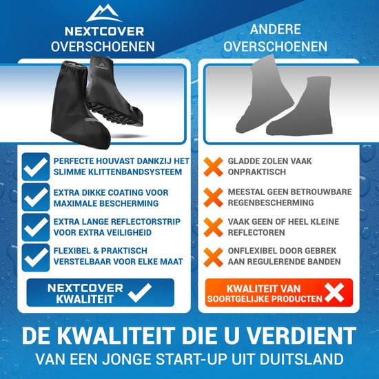 Nextcover® Overschoenen Waterdicht | 100% Waterdichte Regenschoenen Fiets | Reflecterende Schoenovertrek Herbruikbaar| Regenhoezen voor Schoenen | Overschoenen | Schoenbescherming | Fietsoverschoenen
