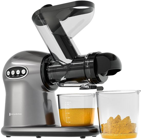 KitchenBrothers Slowjuicer XL - Juicer - Groenten en Fruitpers - 43 mm en 70 mm invoer - 500 ml - Grijs