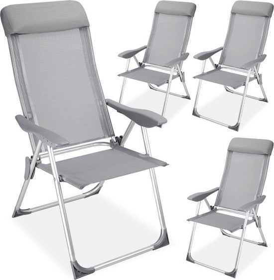 Casaria Tuinstoelen – 7-Standen Verstelbaar – Set van 4 – 57 x 110 x 44 cm – Grijs