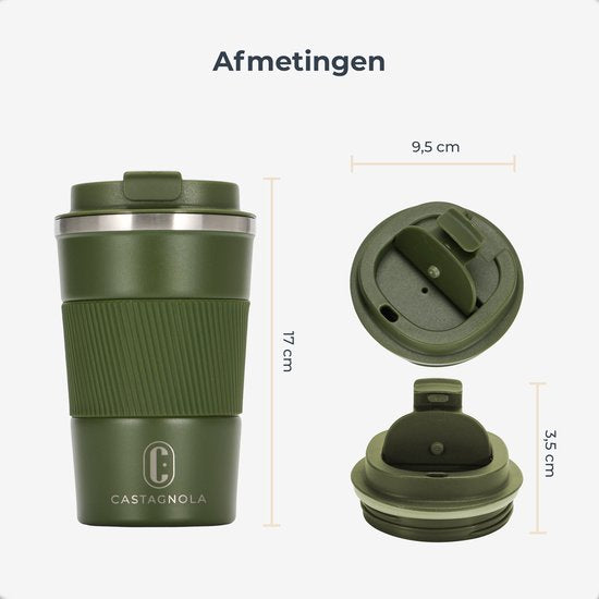 Castagnola Thermosbeker - Koffiebeker To Go - Reismok voor Koffie en Thee - Theebeker - 380 ML - RVS - Groen