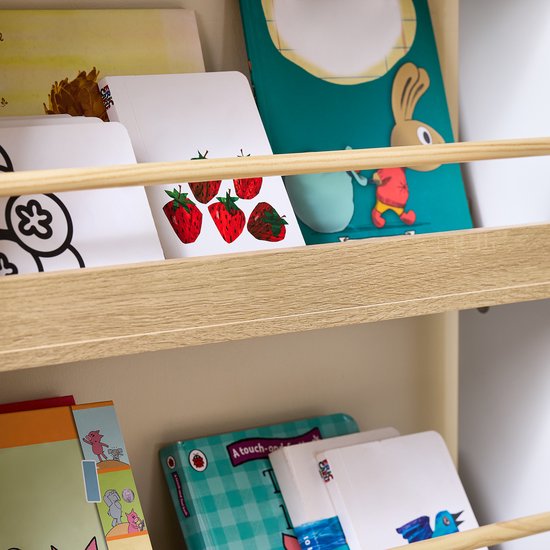 SoBuy KMB121-WN Boekenkast voor kinderen, 4 niveaus, meubels, speelgoed, boekenkast, opbergkast, plank, slaapkamer, wit/naturel, 60 x 15 x 130,5 cm