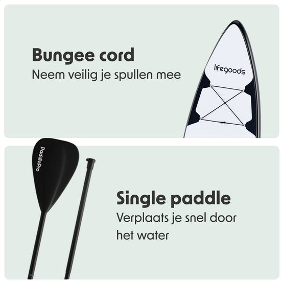 LifeGoods SUP Board Touring - 165 KG Draagkracht - 365 x 76 cm - Opblaasbaar - Compleet Sup pakket - Wit/Zwart