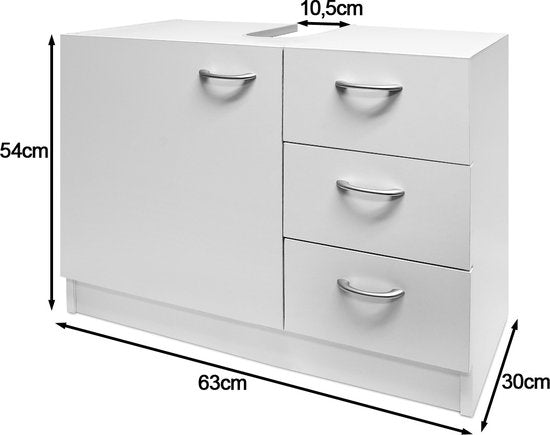 Deuba Wastafelmeubel - 3 Lades 63x54x30cm Onderkast - Wit