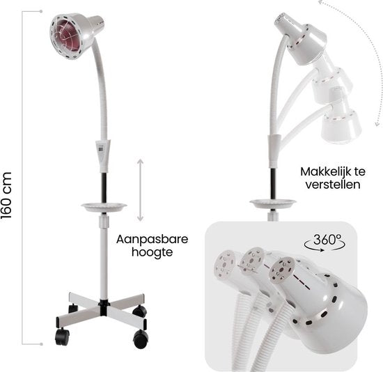 Resty® Infraroodlamp – 275W - Red Light Therapy - Warmte lamp - Timer - Extra Stevige Voet - Enkele Kop