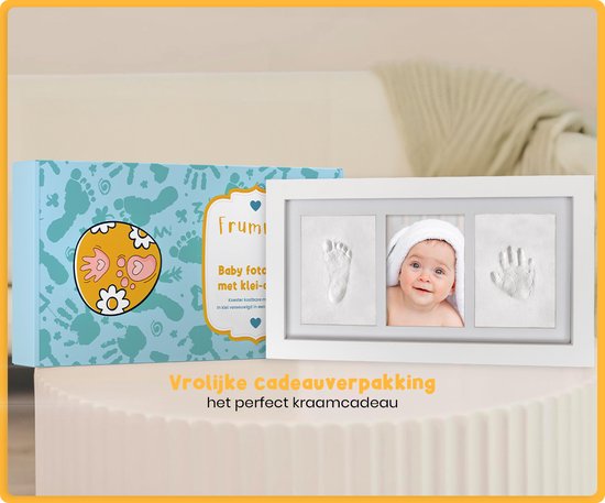 Frummel Fotolijst Baby (33 x 18 cm) - Klei Afdruk (Gipsafdruk baby) - Beter dan gips afdruk - Hand Voet Afdruk - Kraamcadeau Meisje / Kraamcadeau Jongen - Kerstcadeau
