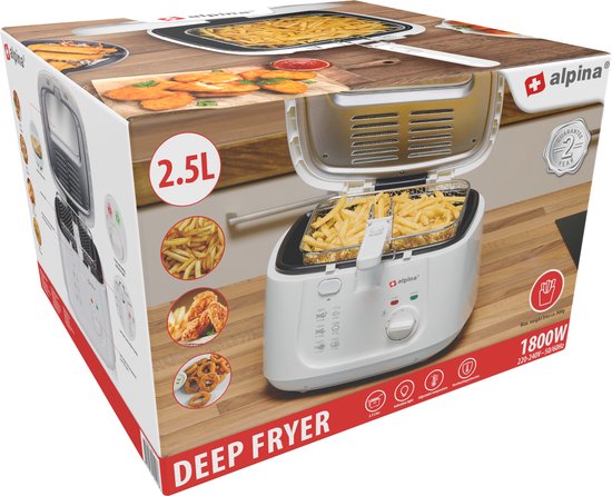 alpina Frituurpan 2.5 Liter - Friteuse met Deksel - 1800W - Wit - 31.10x29.40x21.20 cm