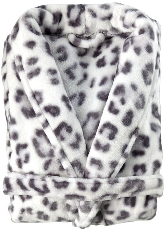 ZoHome Leopard Badjas Lang - Fleece - Maat M - Bruin