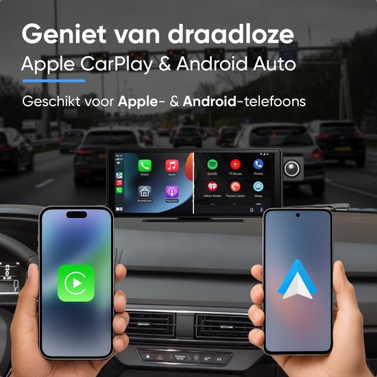 CarMe CarPlay Scherm 10 Inch - Met Ingebouwde Dashcam - Inclusief SD-Kaart - Apple CarPlay & Android Auto (Draadloos) - Touchscreen - Navigatiesysteem auto - Geschikt voor Apple CarPlay & Android Auto - Android Auto scherm