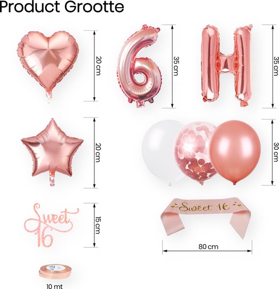 Happy Goods Verjaardag Versiering - Sweet 16 - Happy Birthday Slinger - Rose Goud - Ballonnen - 61 Stuks - Verjaardag Decoratie