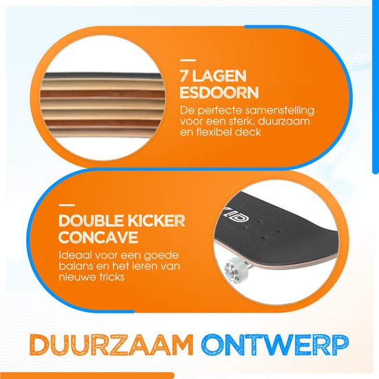 SYNDAKID® Skateboard - met Accessoires - 8" - Esdoorn Hout - ABEC-7 - Jongens - Meisjes - Kinderen - Volwassenen - Kind