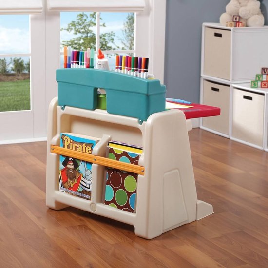 Step2 Flip & Doodle Ezeltje Bureau met stoel voor kinderen - 2-in-1 kinderbureau en schildersezel van plastic / kunststof - Knutseltafel met opbergruimte