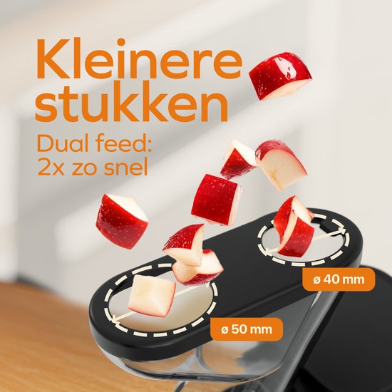 KitchenBrothers Slowjuicer - Mini Juicer - Groenten en Fruitpers - 40 mm en 50 mm invoer - 400 ml - Zwart